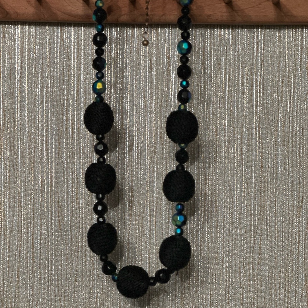 Adjustable Black Felt Beaded Necklace